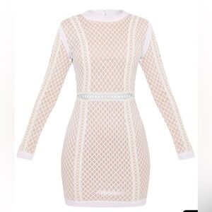 NWT Prettylittlething Thea White Fishnet Panel Bodycon Dress size 12